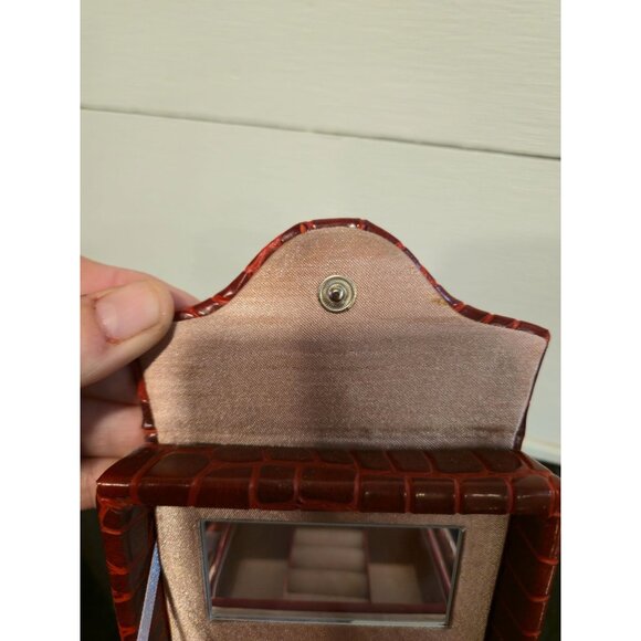 Vintage bag  Jewelry Box With Mirror Red Crocodile Pattern Faux Leather travel p - Picture 7 of 10